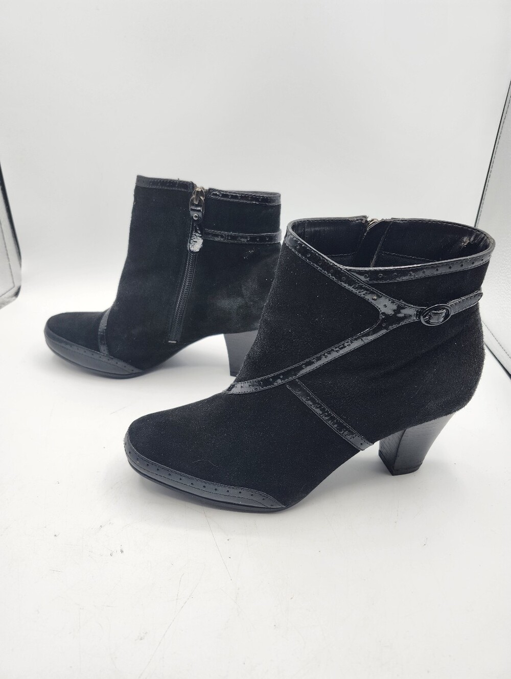 Clarks Black Suede Ankle Booties with Side Zip 3" Heel